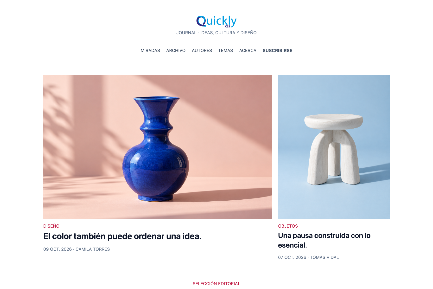 Vista del blog editorial construido con QuicklyCSS V2