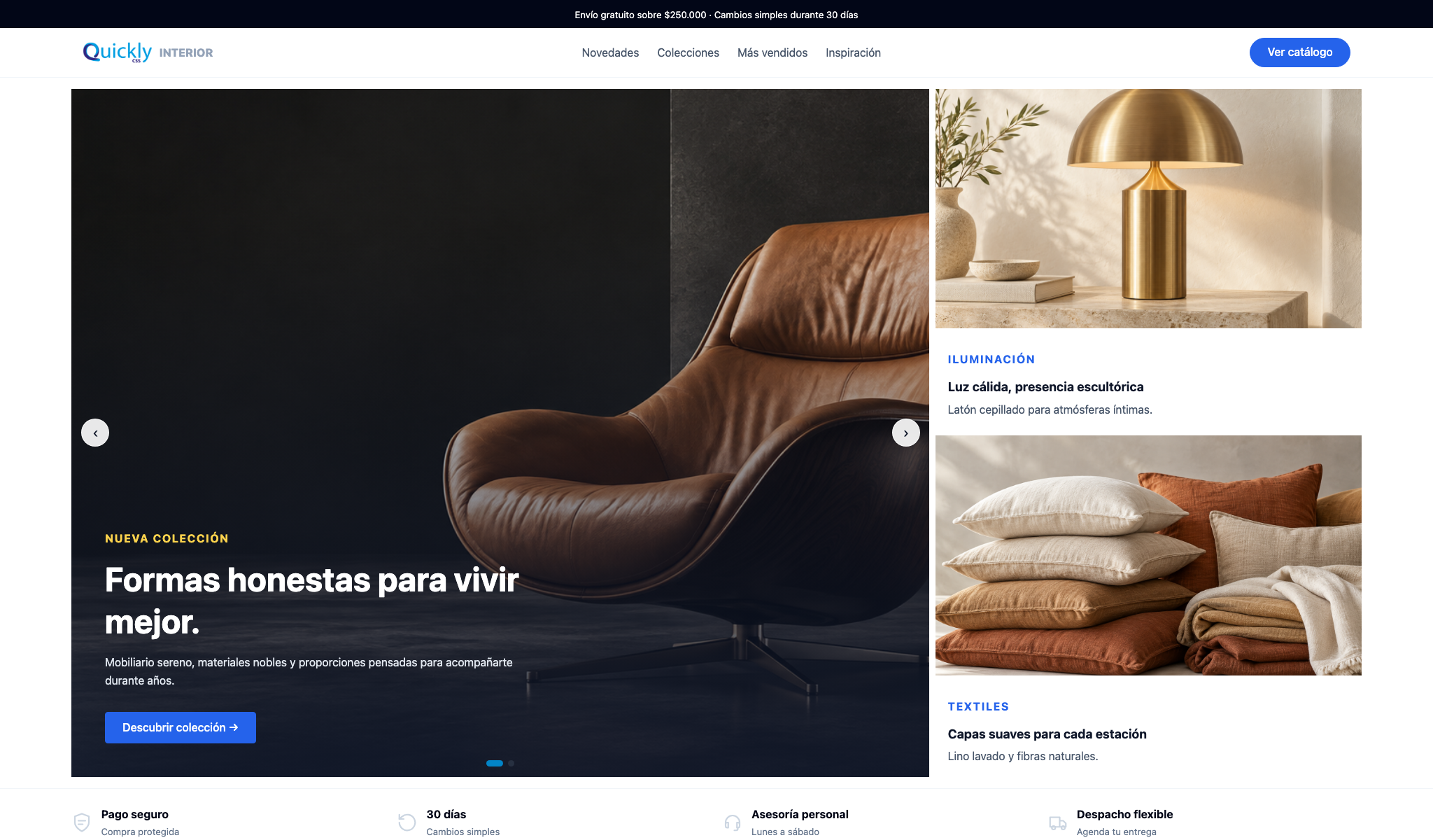 Vista del catálogo comercial construido con QuicklyCSS V2