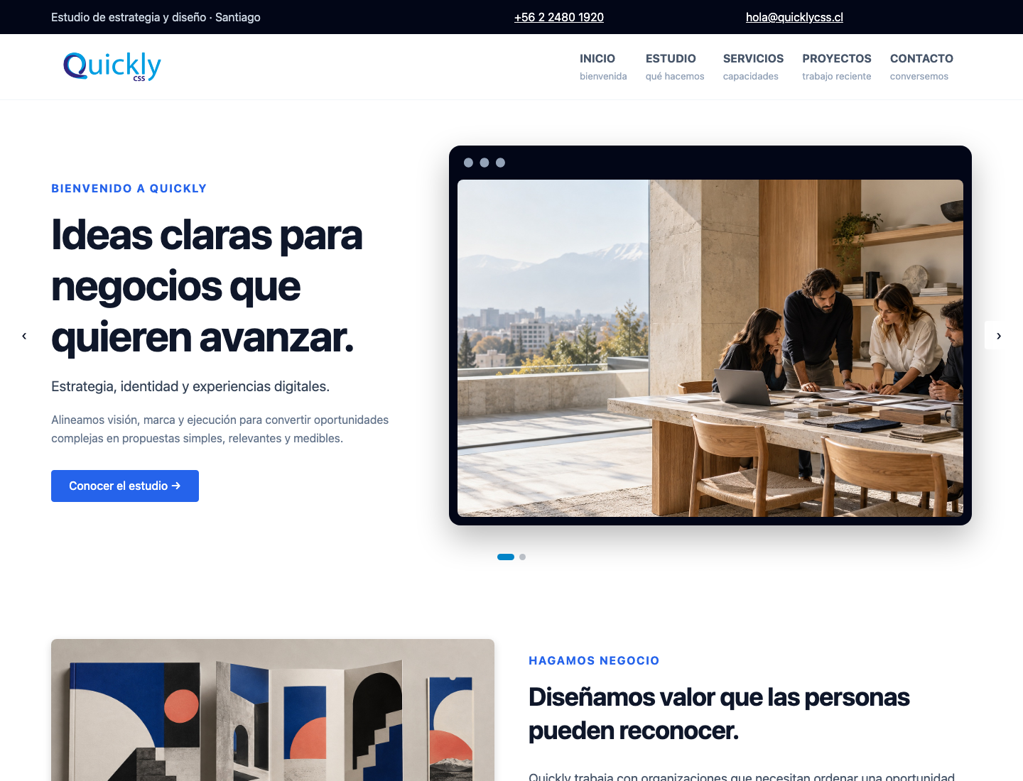 Vista de la portada creativa construida con QuicklyCSS V2