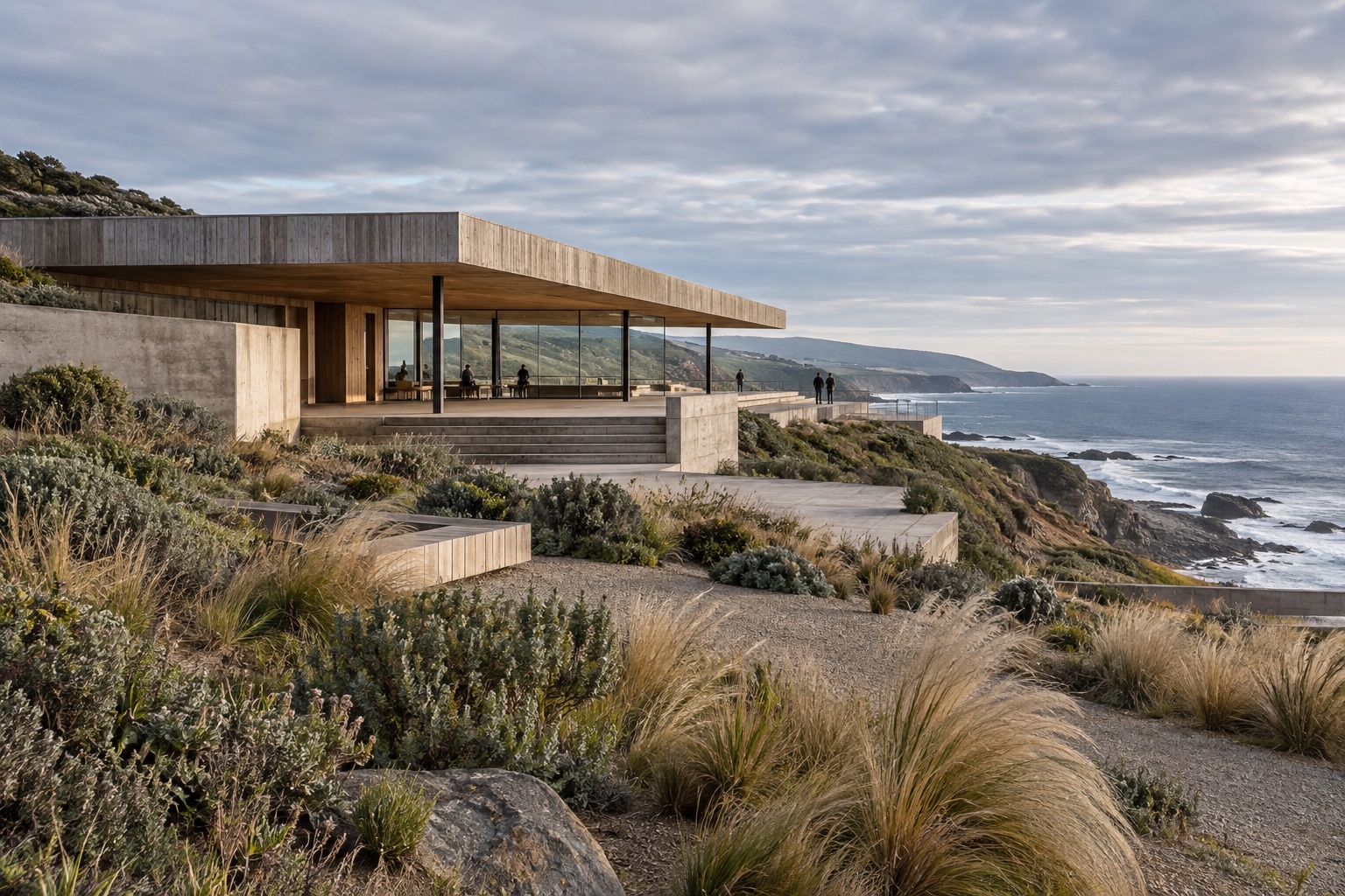 Casa contemporánea frente a la costa